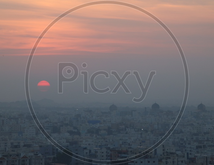 Hyderabad Cityscape and Sunset in Background