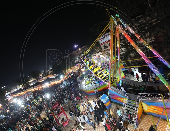 Aerial View Of Visitors in a Exhibition Fair