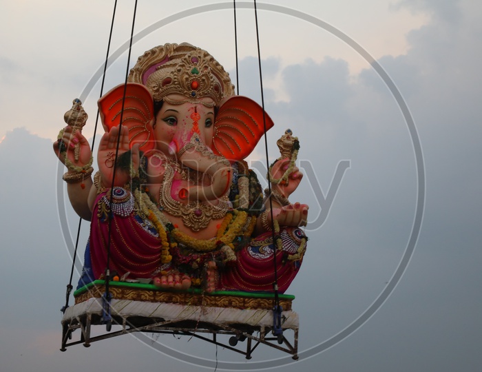 Ganesh Idols Visarjan Nimarjanam In Hussain Sagar Lake With Heavy Cranes At Tank Bund During Ganesh Festival