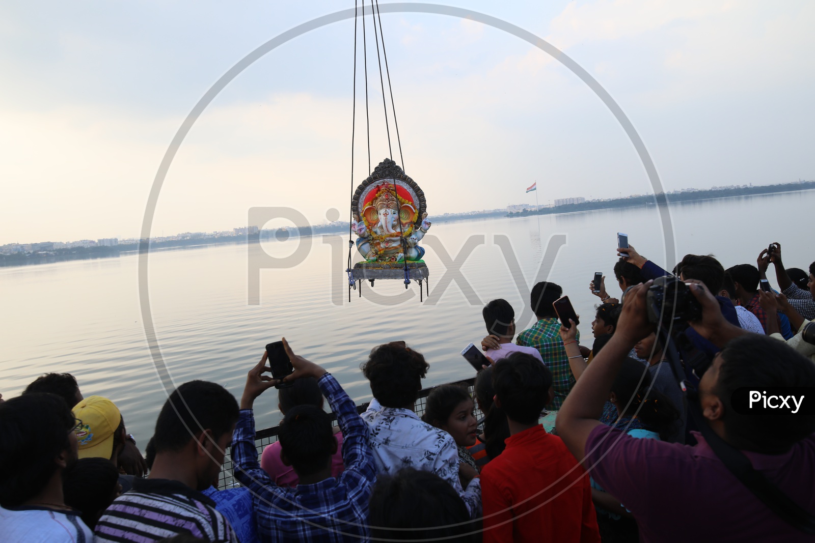 Ganesh Idols Nimarjan Visarjan In Hussain Sagar Lake With Heavy Cranes