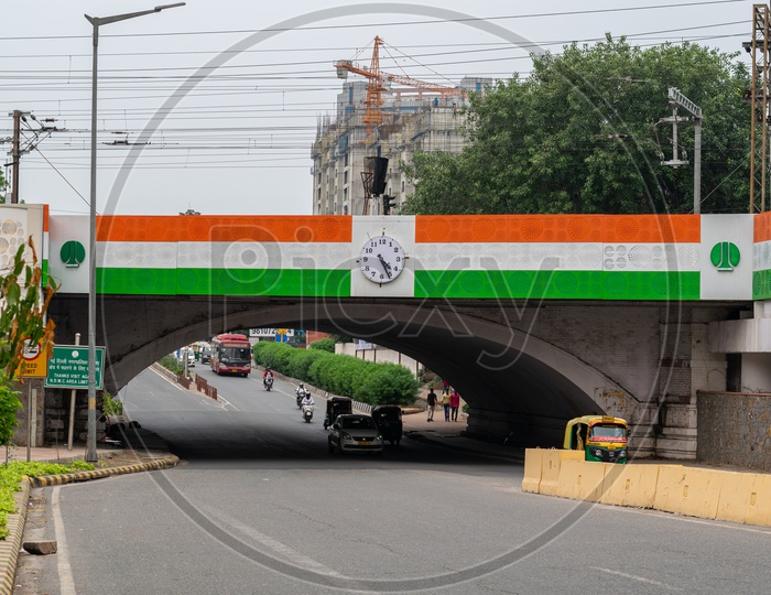 Tricolour (The National Flag of India) painted on a railway bridge above Minto Road