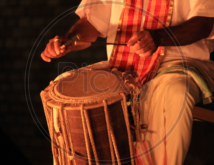 Indian Traditional Drum Artists Chendi  Performing On Stage