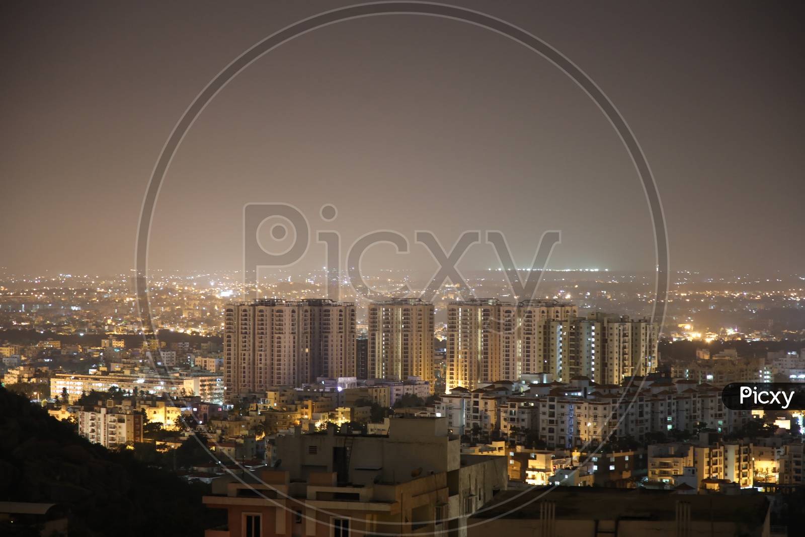 Night Scape Of City Lights With High rise  Buildings Sheikpet