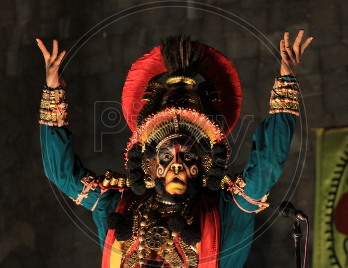 Yakshagaana , An Indian Traditional  Art Form Performing On Stage by An Artist