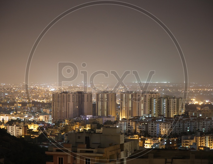 Night Scape Of City Lights With High rise  Buildings Sheikpet