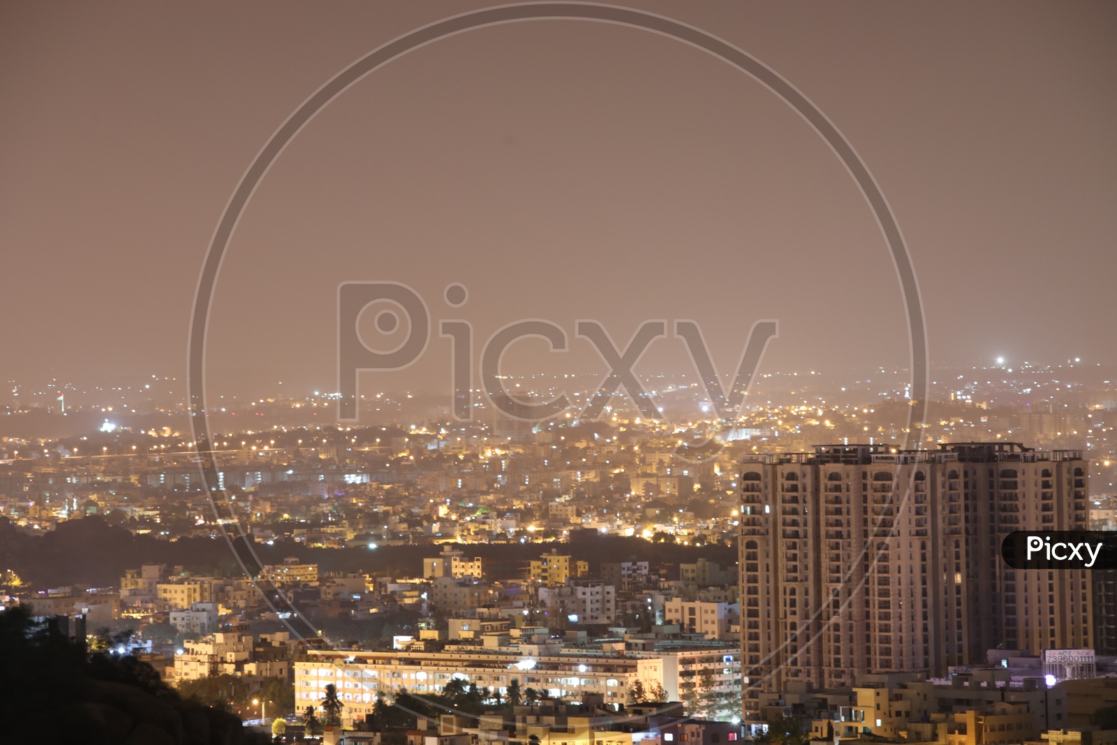 Night Scape Of City Lights With High rise  Buildings with Sheikpet and Tolichowki