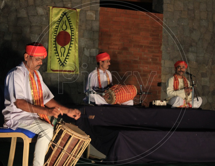 Indian Traditional Drum Artists  Performing On Stage