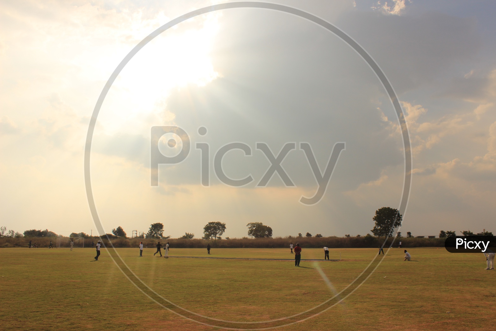 Indian Men Playing Cricket in a College Ground