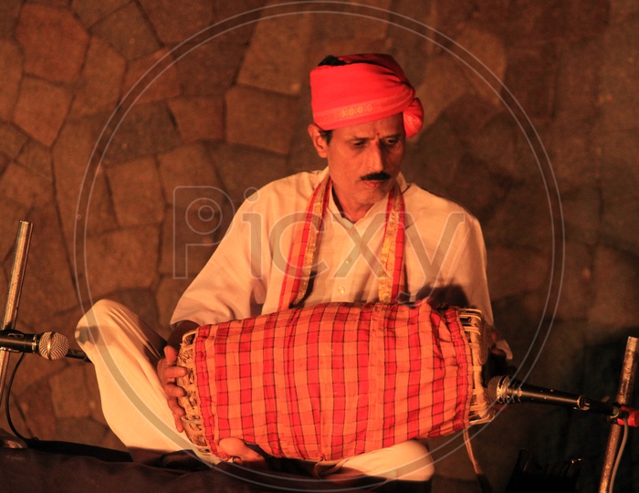 Indian Traditional Drum Artists  Performing On Stage