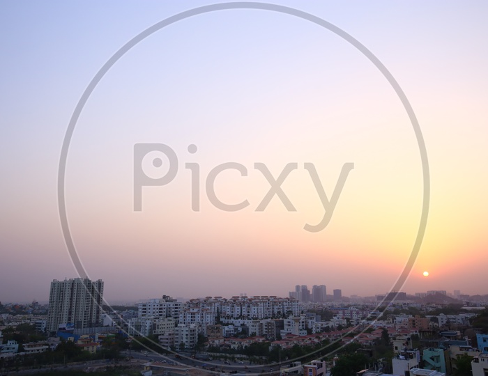 Image of Hyderabad Cityscape with sunset overlooking Sheikpet