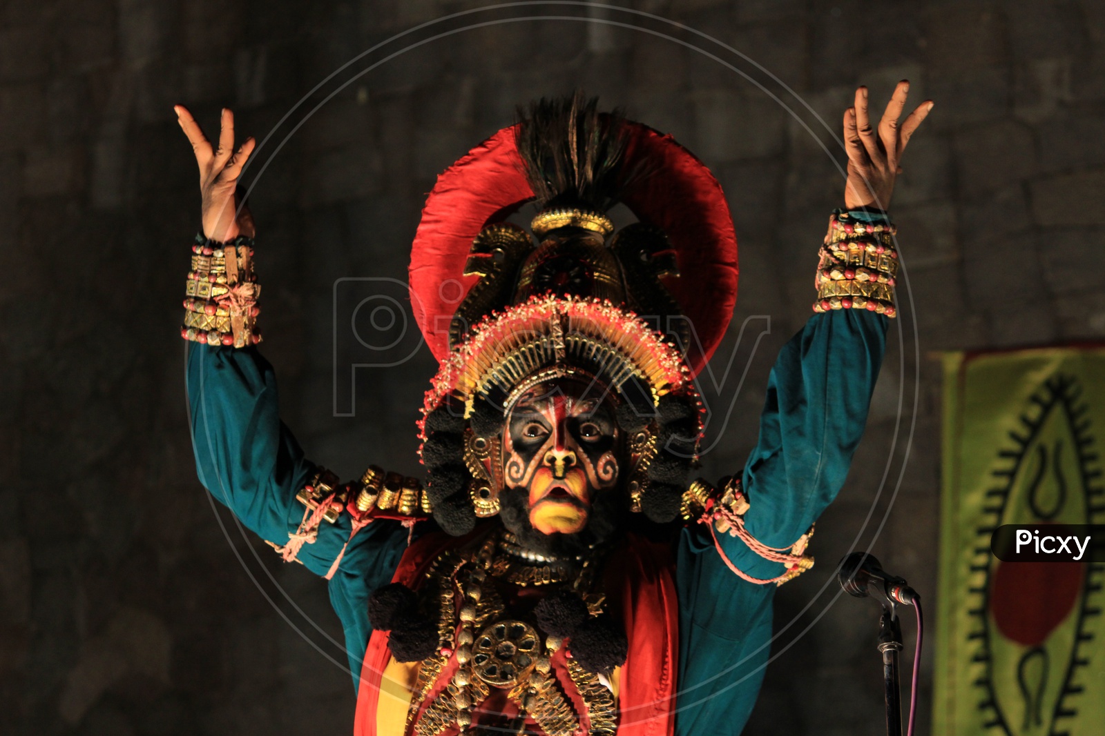 Yakshagaana , An Indian Traditional  Art Form Performing On Stage by An Artist