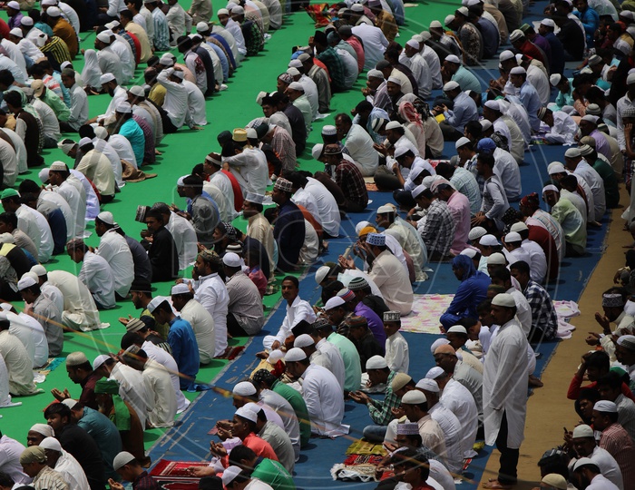 Muslim Devotees Performing Ramzan Ramdan Prayers  At Jama Masjid  near Charminar