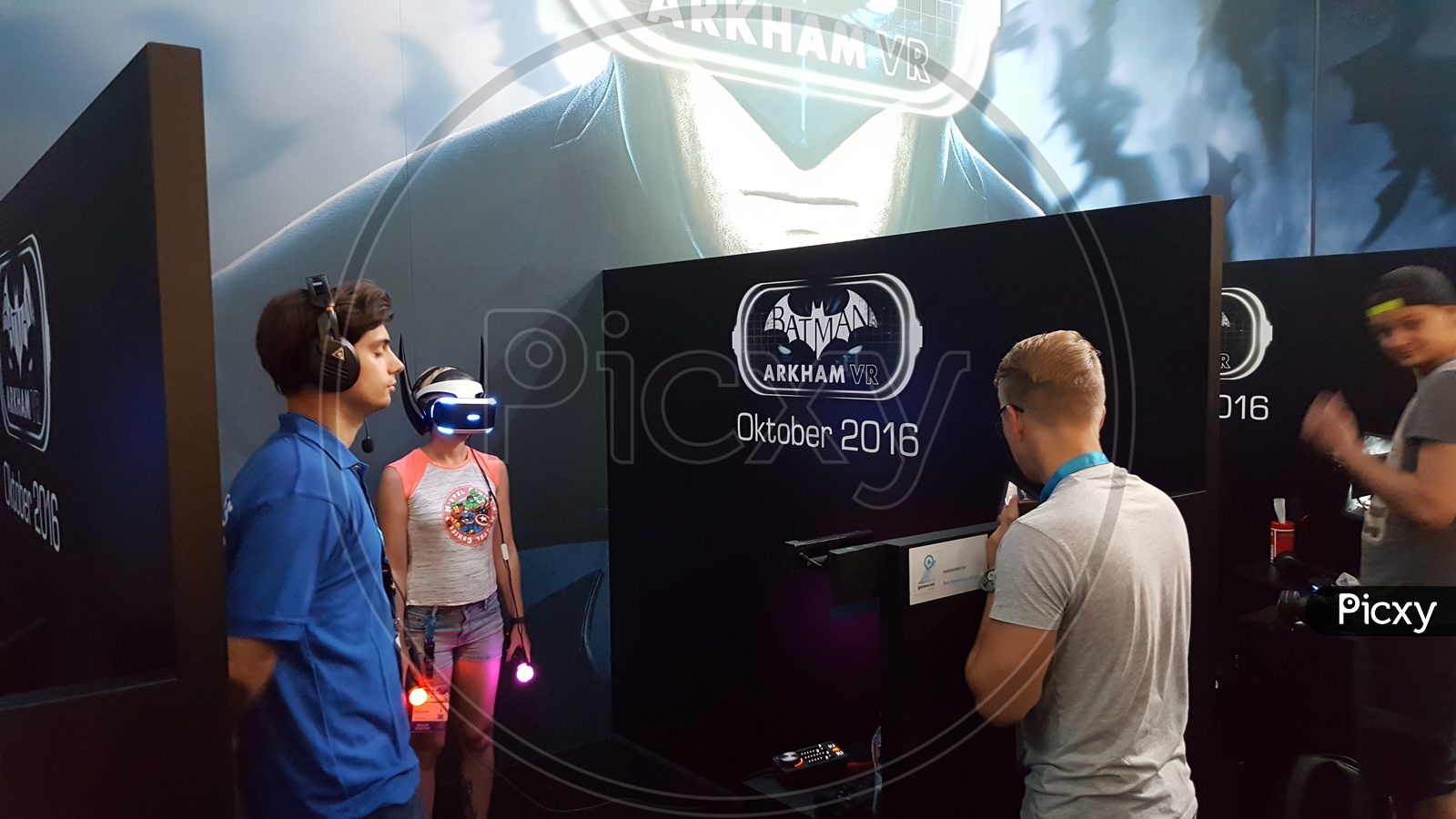 Woman Gamer Playing Batman Arkham Virtual Reality Game
