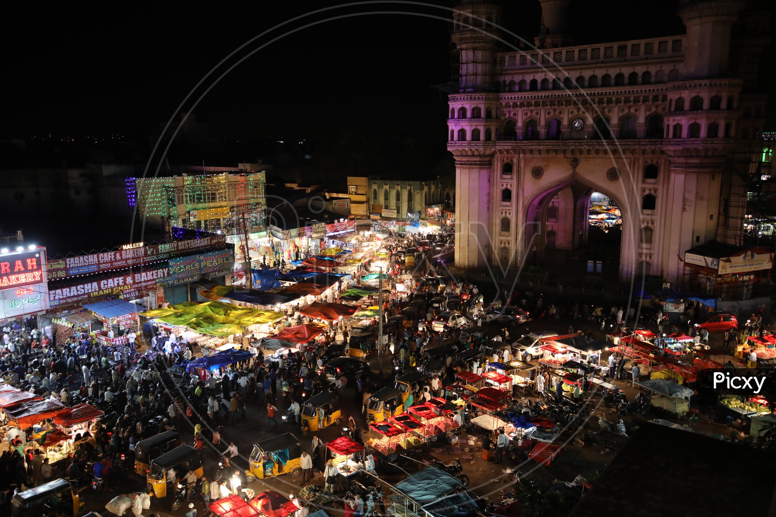 Busy Charminar Streets With  Vendor Stalls  Around Charminar in ramzan Ramdan Season