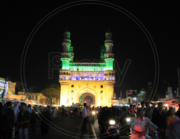 Charminar Lightup With Colourful Lights in  Night