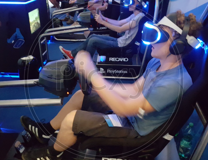 Gamer's using  PlayStation Virtual Realty PSVR Headsets for Gaming, gamescom