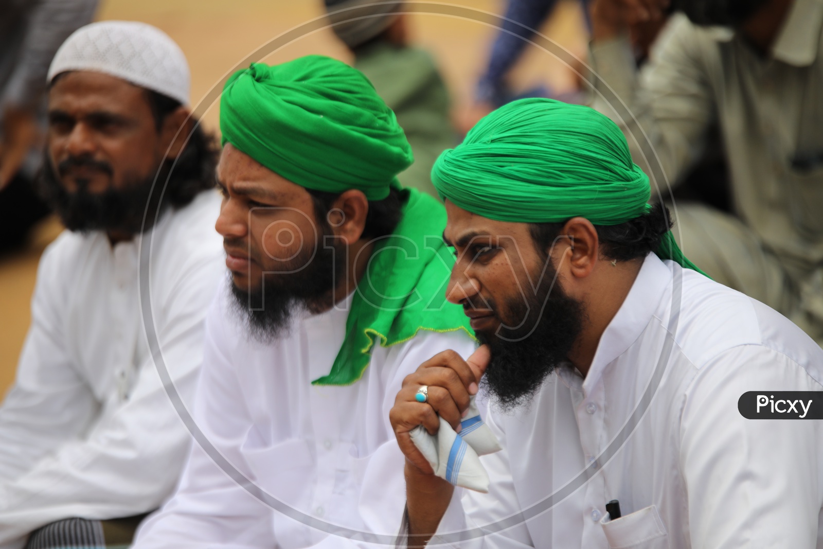 Muslim Man Wearing green Turban  At  Jama Masjid  During Ramdan Ramzan Prayers