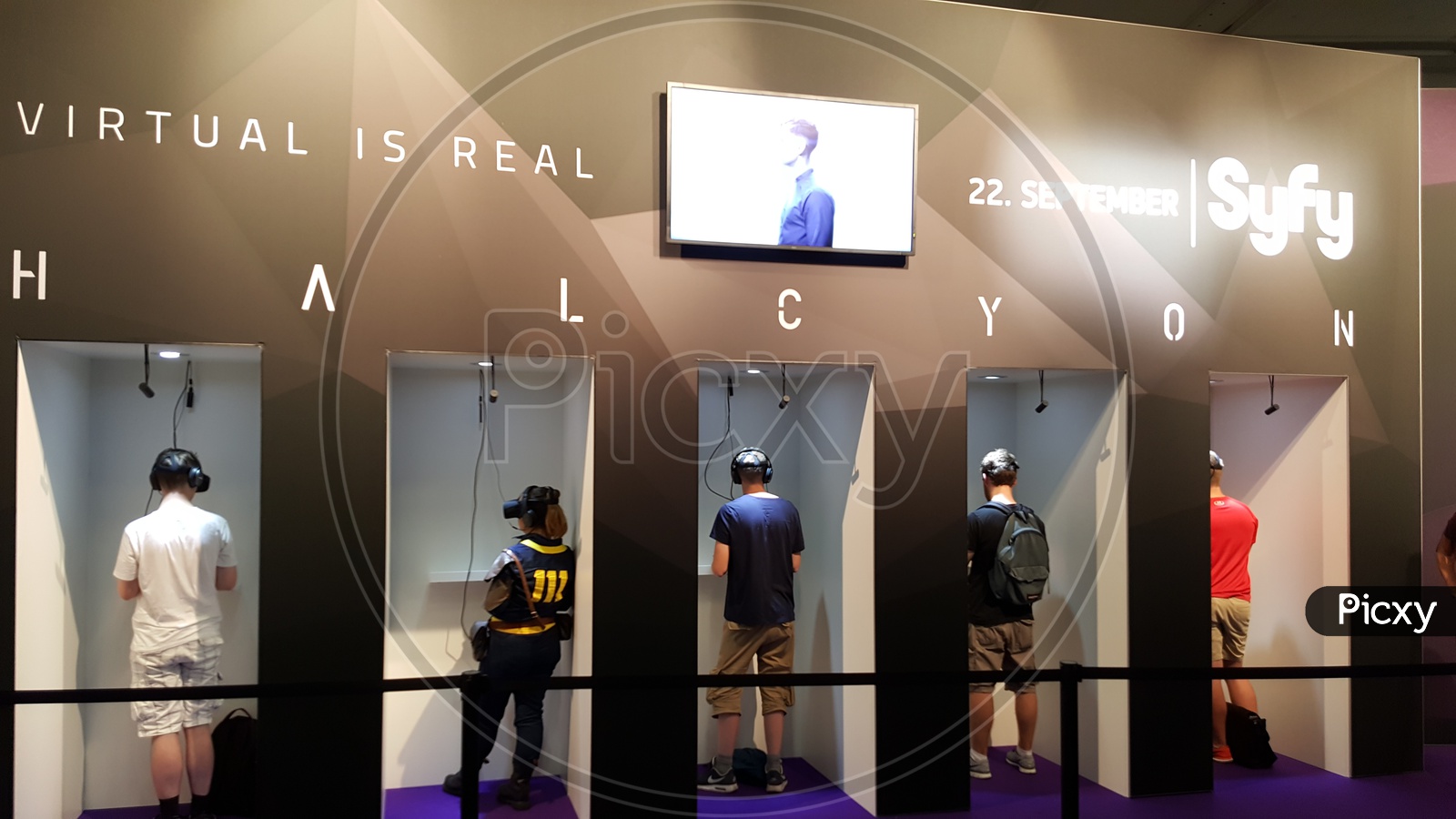 People using Virtual Reality Headsets at Gamescom, Cologne