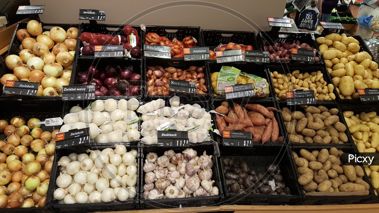 Potatoes and Onions in a German Store