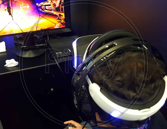 Gamer's using PlayStation Virtual Reality PSVR Headsets for Playing Games