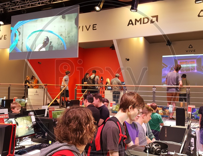 Gamer's Playing Games at Gamescom, Cologne