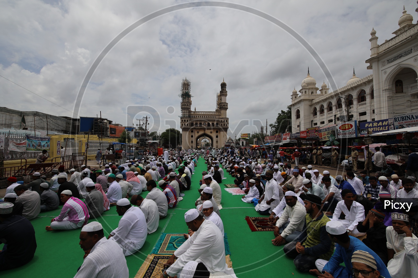 Muslim Devotees Performing Ramzan Ramdan Prayers  At Jama Masjid  near Charminar