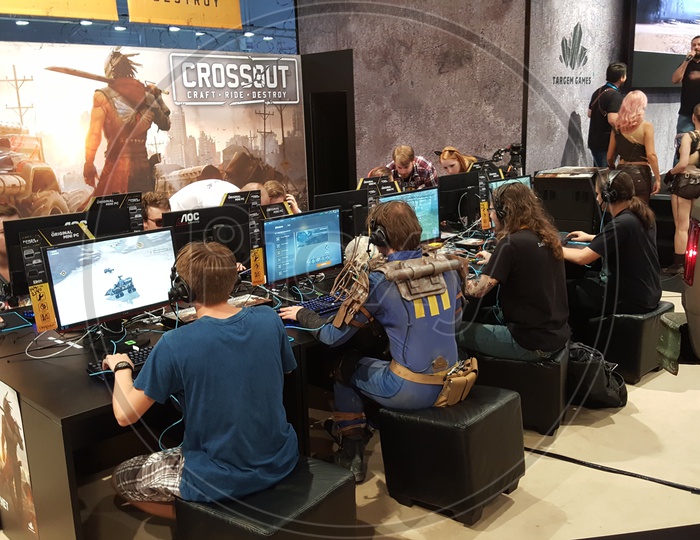 Gamer's Playing Crossout game at Gamescom, Cologne