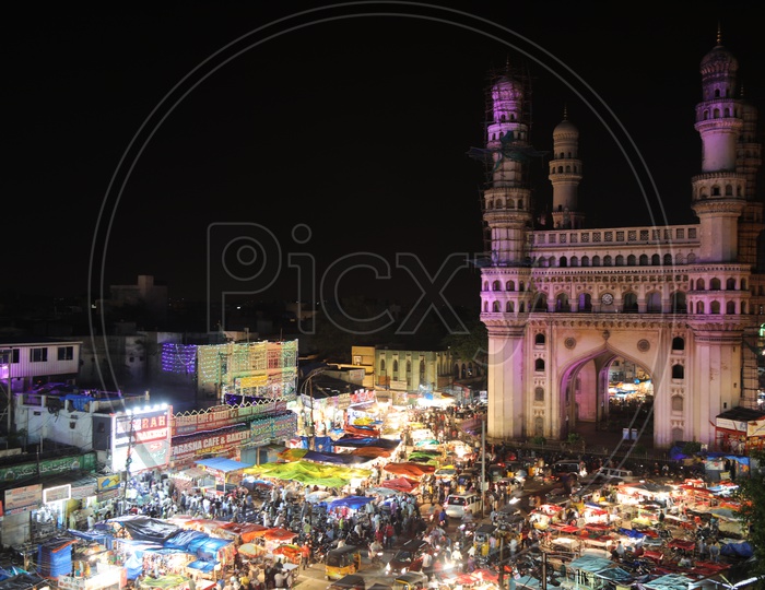 Busy Charminar Streets With Vendor Stalls During Ramzan Ramdan Season