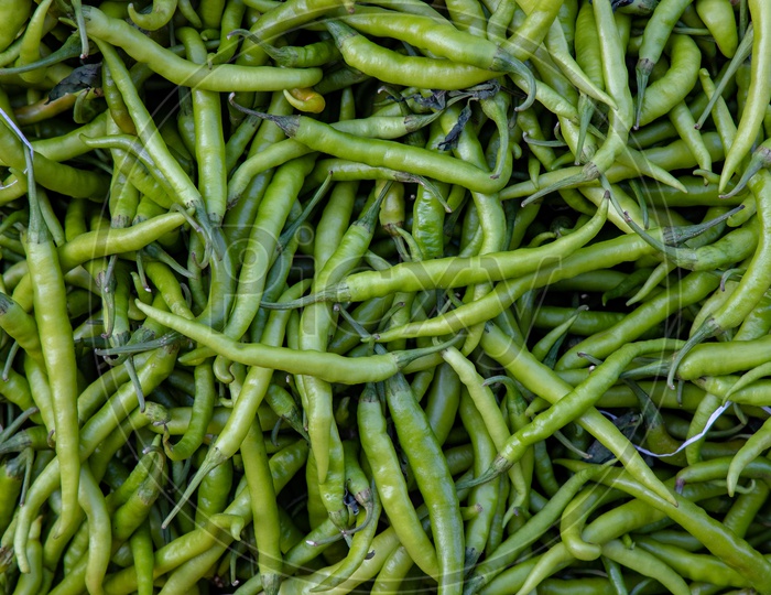Green Chillies   in a Vegetable Vendor Stall