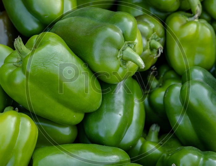 Green Capsicum  In a Vegetable Vendor Stall