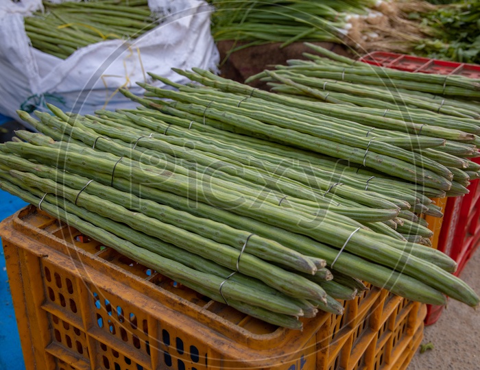 Drumsticks  Vegetables  In a Vegetable Vendor Stalls
