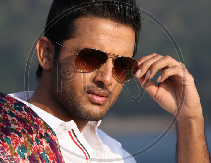 Actor Nithin  Movie Working Stills with Goggles