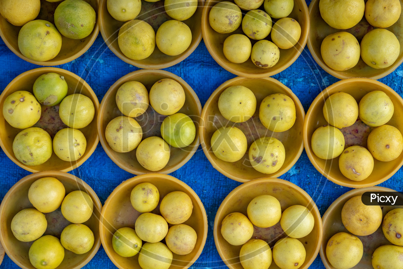 Lemons In Bowls  In a Vegetable Vendor Stall