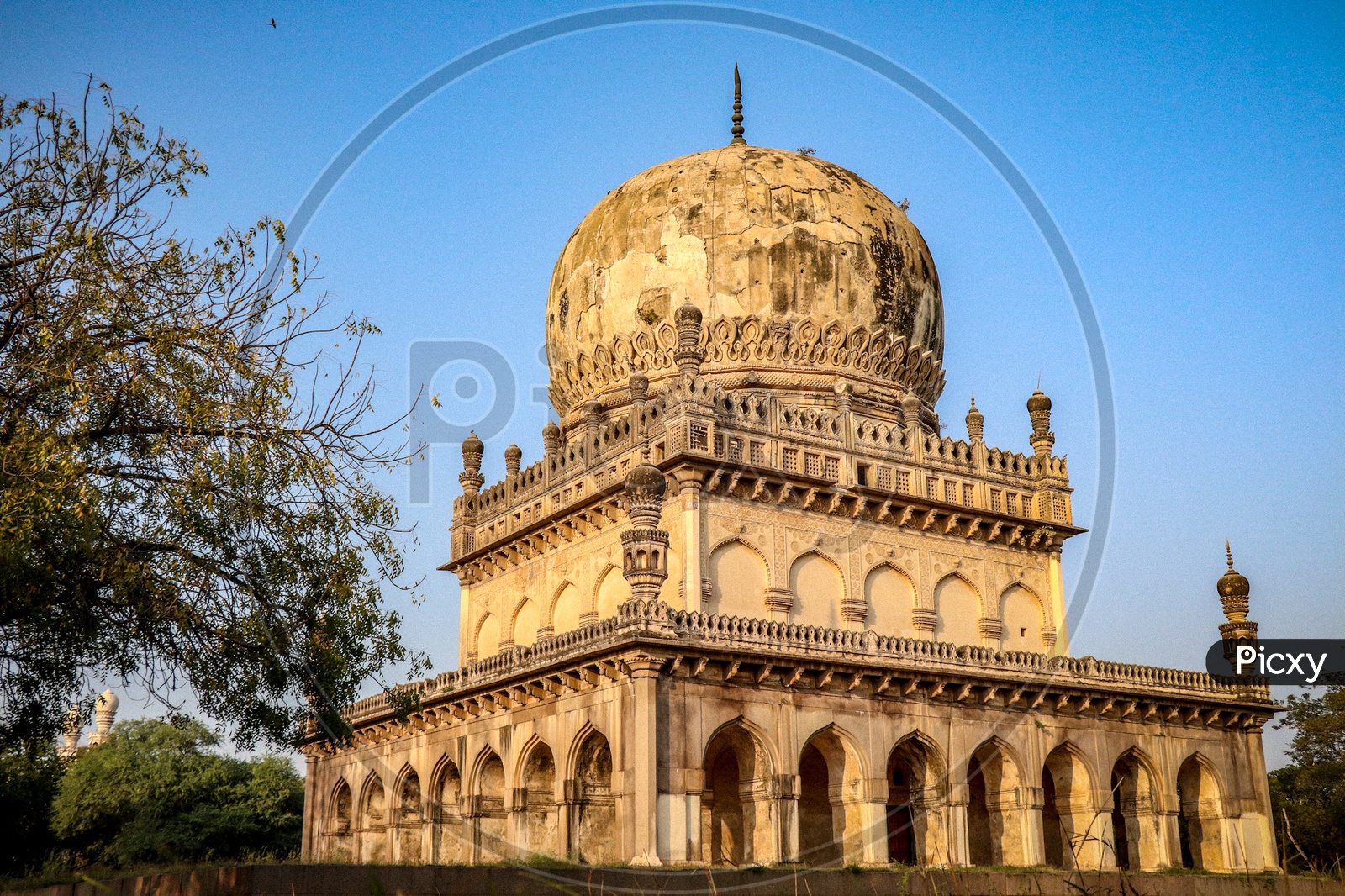 Qutub Shahi Tomb  View With a Blue Sky Background