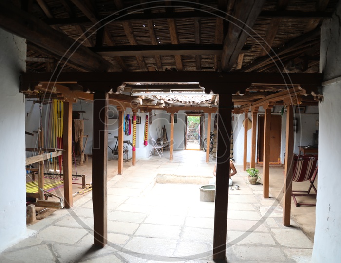 Houses With Weaver Machines in Pochampally Village  Where Ikkat or ikat Or Silk Sarees  Being Weaved