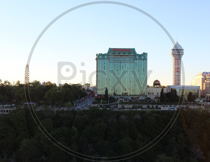 A View Of Sheraton Hotel In Canada From USA At Niagara Falls