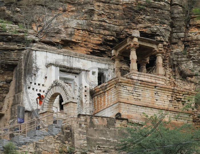 Hindu Temple Construction on Caves Of A Rock Hill