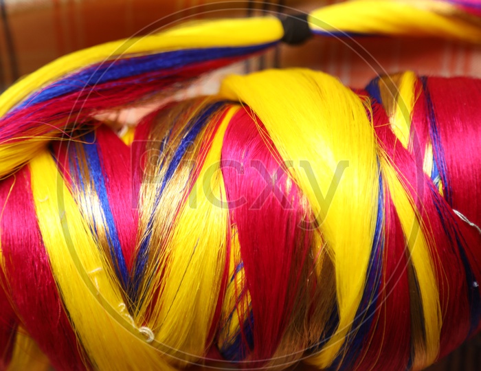 Pochampally Ikkat Or Ikat or Silk Thread Roll Or Bundle Closeup
