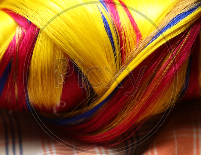 Pochampally Ikkat Or Ikat or Silk Thread Roll Or Bundle Closeup