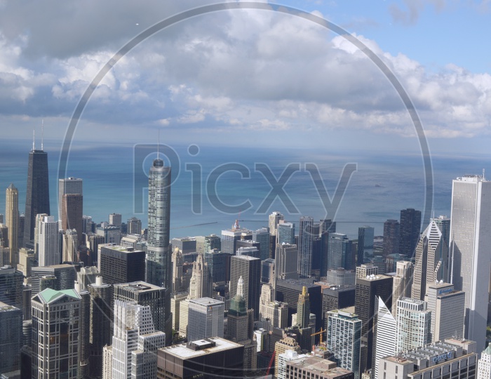 Aerial View Of Chicago City With High Rise Buildings And Sky Scraper in Chicago