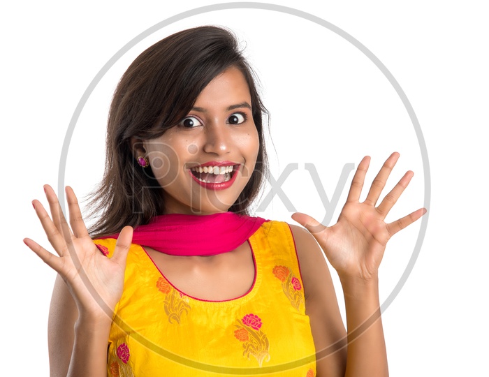 Young Indian Woman or Girl With Smiling Face And Happy Expressions On an Isolated White Background