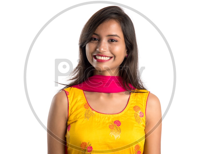 Young Indian Woman or Girl With Smiling Face On an Isolated White Background