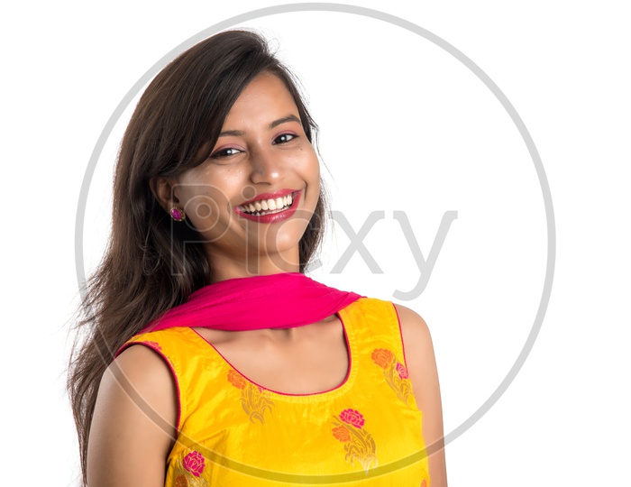 Young Indian Woman or Girl With Smiling Face On an Isolated White Background