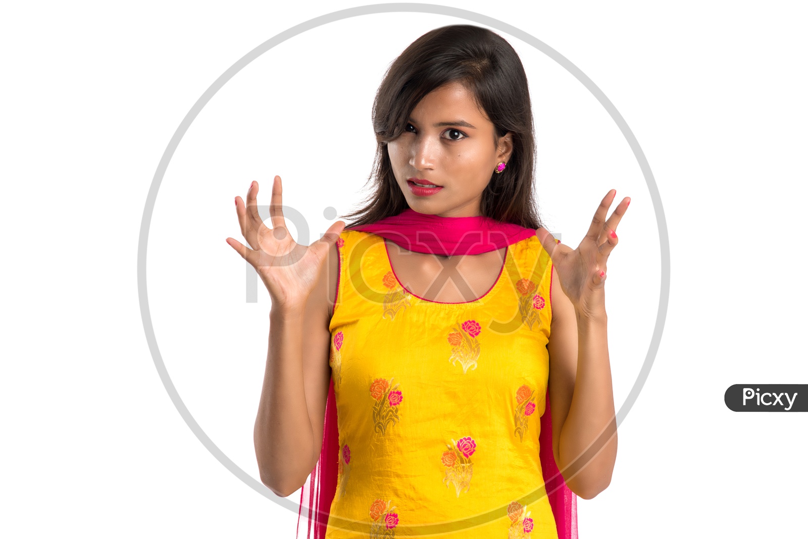 Young Indian Woman or Girl With Angry  Expressions And Gestures On an Isolated White Background