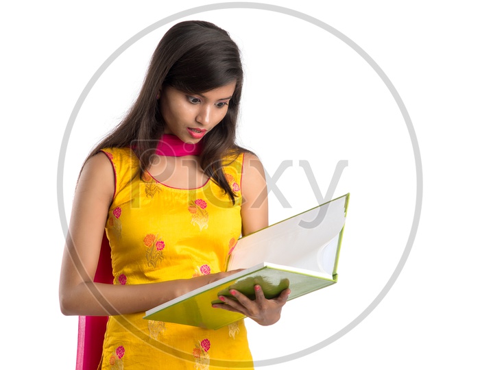 Stressed or Confused  Indian Girl Student with Books on an Isolated White Background
