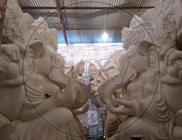 Prepartion of Ganesh Idol for Ganesh Chathurthi. Vinayaka Idol done with finshing and getting ready to paint