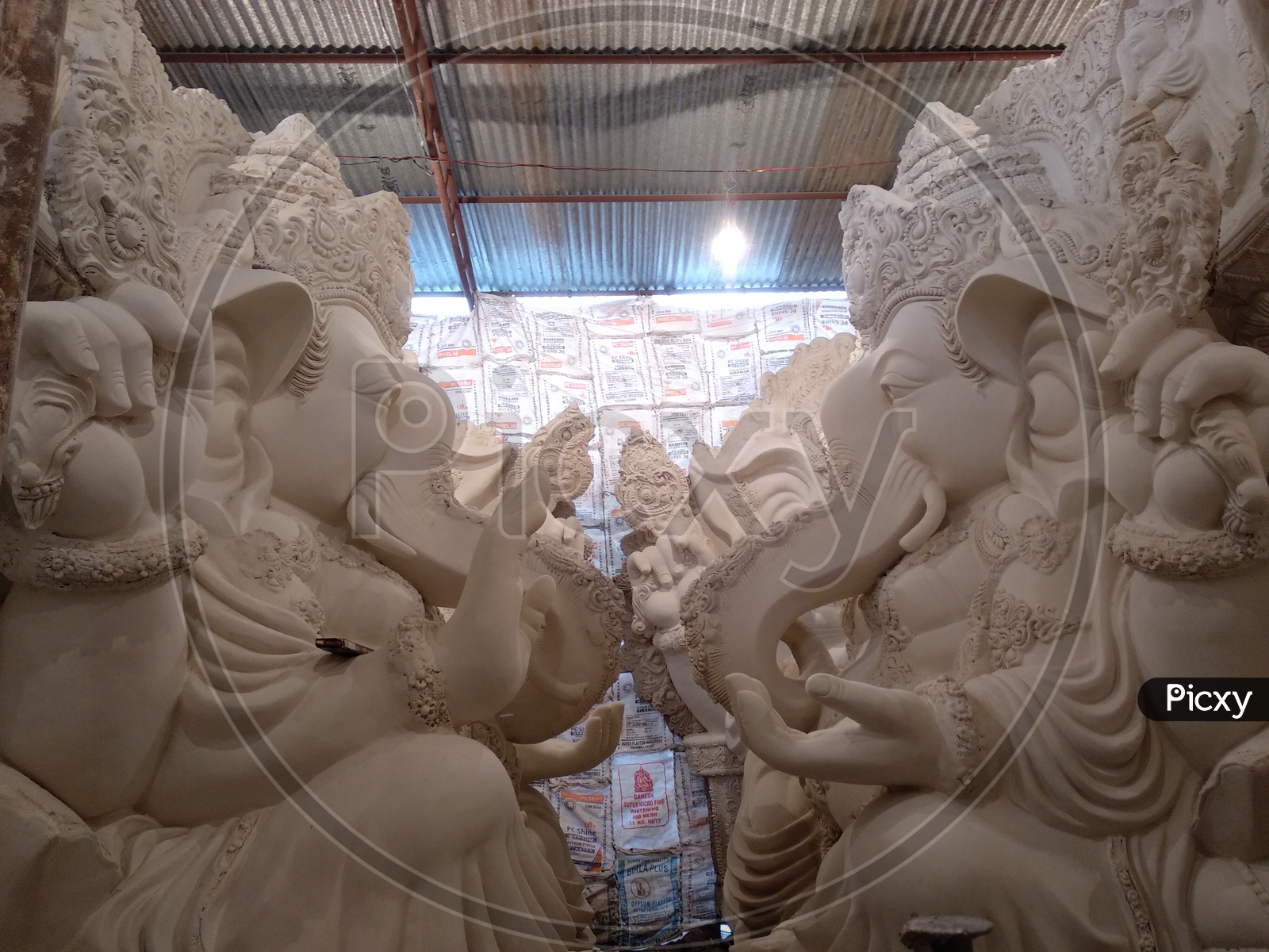 Prepartion of Ganesh Idol for Ganesh Chathurthi. Vinayaka Idol done with finshing and getting ready to paint