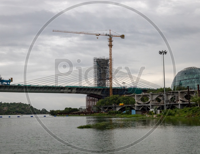 Under Construction  Cable Suspension  Bridge Across Durgam Cheruvu