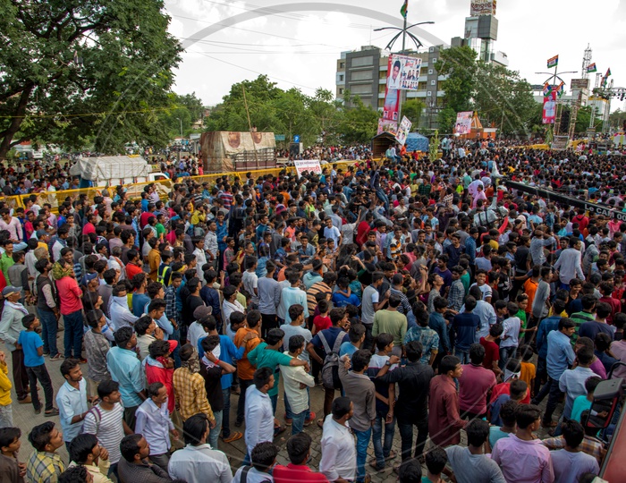 Crowd Of Young Indian People Enjoying  Govinda  At The Dahi Handi Festival  To Celebrate Lord  Krishna's Birth Aniversary  Gokul Ashtami Or Krishna Ashtami