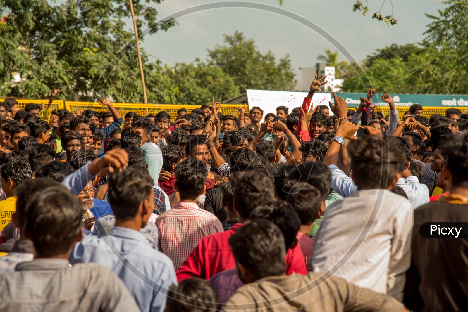 Image of Crowd Of Young Indian People Enjoying Govinda At The Dahi ...